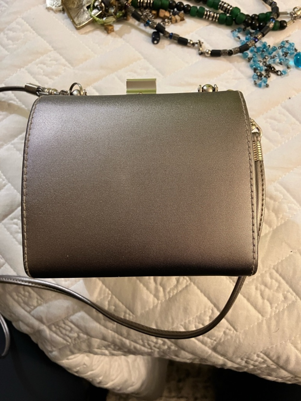 Compact Metallic Gray Mini Bag with Slim Strap
